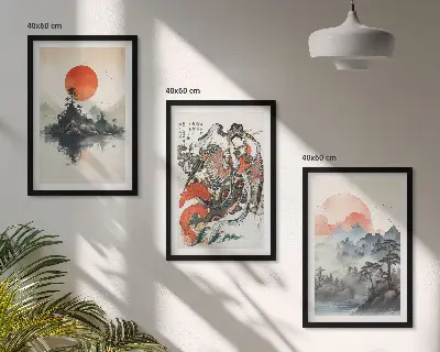 Sada nástenných dekorácií ázijské maľby v štýle japandi