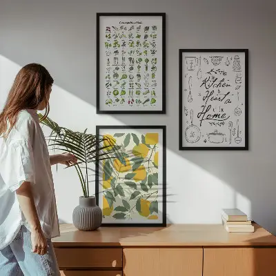 Sada nástenných dekorácií maľované kuchynské bylinky s motívom citrónov