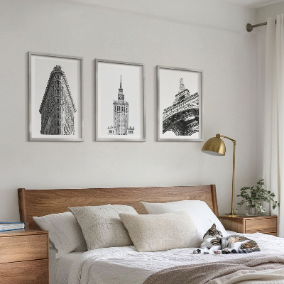 Sada nástenných dekorácií Architektonické čiernobiele budovy
