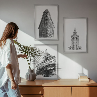 Sada nástenných dekorácií Architektonické čiernobiele budovy