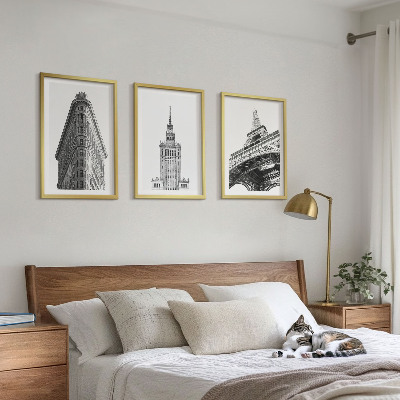 Sada nástenných dekorácií Architektonické čiernobiele budovy