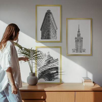 Sada nástenných dekorácií Architektonické čiernobiele budovy