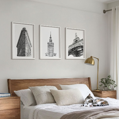 Sada nástenných dekorácií Architektonické čiernobiele budovy