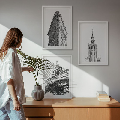 Sada nástenných dekorácií Architektonické čiernobiele budovy