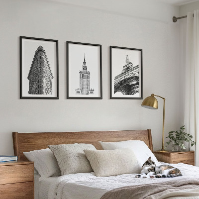 Sada nástenných dekorácií Architektonické čiernobiele budovy