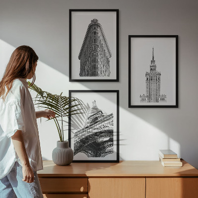 Sada nástenných dekorácií Architektonické čiernobiele budovy
