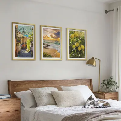 Sada nástenných dekorácií s motívom ulice, mora, pláže a citrusových stromov