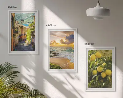 Sada nástenných dekorácií s motívom ulice, mora, pláže a citrusových stromov
