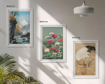 Nástenná galéria hory, krajina, rieka, kvety a žeriavy