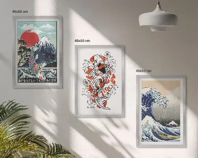 Nástenná galéria s motívom japonskej veľkej vlny s rybami