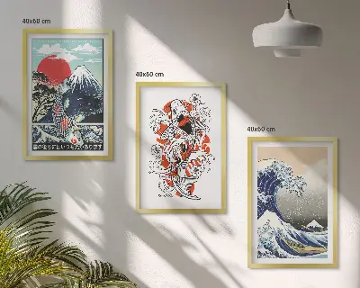 Nástenná galéria s motívom japonskej veľkej vlny s rybami