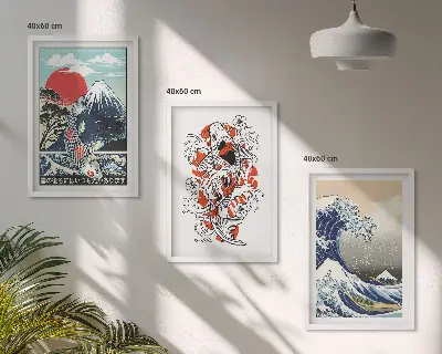 Nástenná galéria s motívom japonskej veľkej vlny s rybami