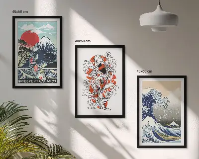 Nástenná galéria s motívom japonskej veľkej vlny s rybami