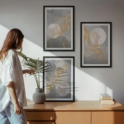 Sada nástenných dekorácií abstraktné vzory vĺn a kruhov