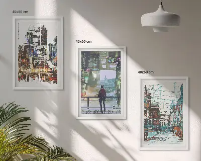 Sada nástenných dekorácií farebné postavy v modernom meste