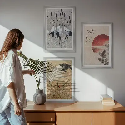 Nástenná galéria japonská krajina so žeriavmi