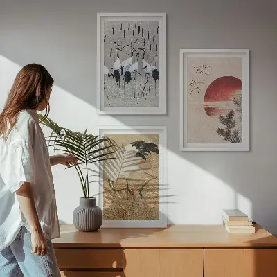 Nástenná galéria japonská krajina so žeriavmi