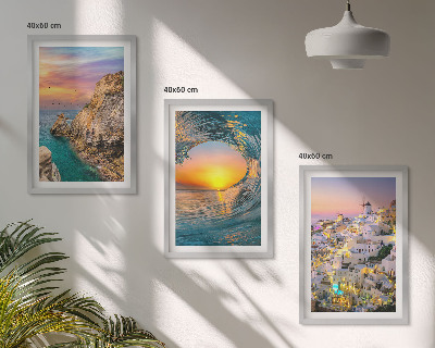 Nástenná galéria Morské vlny biele domy Santorini