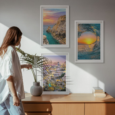 Nástenná galéria Morské vlny biele domy Santorini