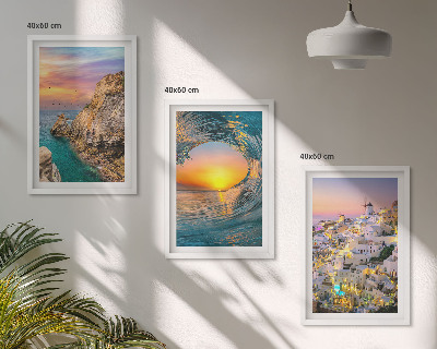 Nástenná galéria Morské vlny biele domy Santorini