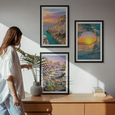 Nástenná galéria Morské vlny biele domy Santorini