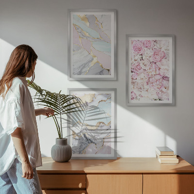 Nástenná galéria Ružové kvety mramorový pastel
