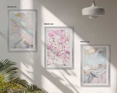 Nástenná galéria Ružové kvety mramorový pastel