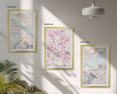 Nástenná galéria Ružové kvety mramorový pastel