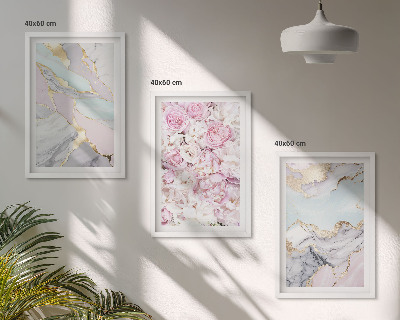 Nástenná galéria Ružové kvety mramorový pastel