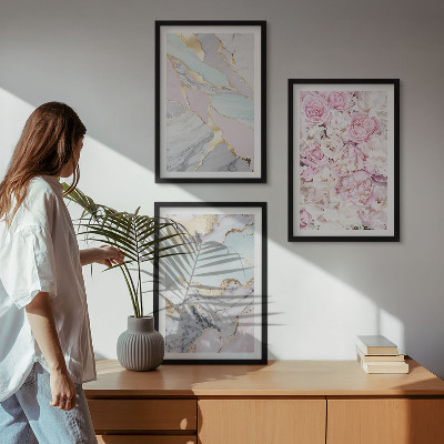 Nástenná galéria Ružové kvety mramorový pastel