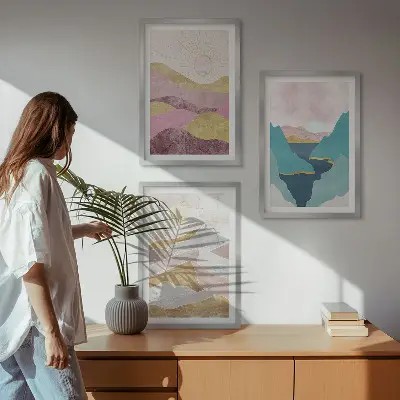 Sada nástenných dekorácií abstraktné hory a slnko