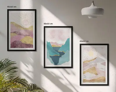 Sada nástenných dekorácií abstraktné hory a slnko