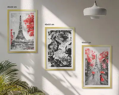 Nástenná galéria sivé maľby s motívom Eiffelovej veže