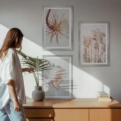 Sada nástenných dekorácií svetlé pozadie s kvetmi trávy