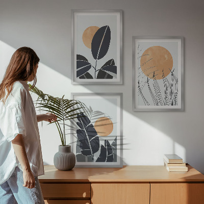 Sada nástenných dekorácií Rastlinné vzory, veľké slnká, minimalistické