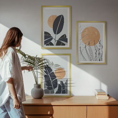 Sada nástenných dekorácií Rastlinné vzory, veľké slnká, minimalistické