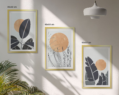 Sada nástenných dekorácií Rastlinné vzory, veľké slnká, minimalistické