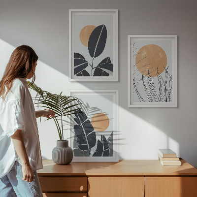 Sada nástenných dekorácií Rastlinné vzory, veľké slnká, minimalistické