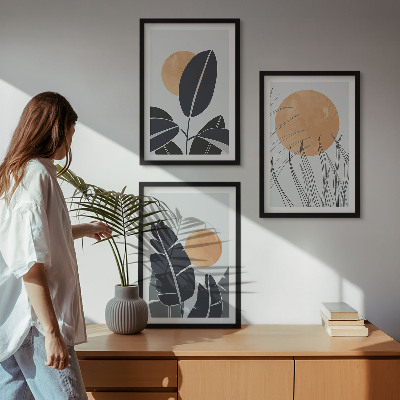 Sada nástenných dekorácií Rastlinné vzory, veľké slnká, minimalistické