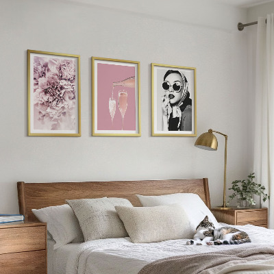 Sada nástenných dekorácií Ružové kvety a elegantná dáma