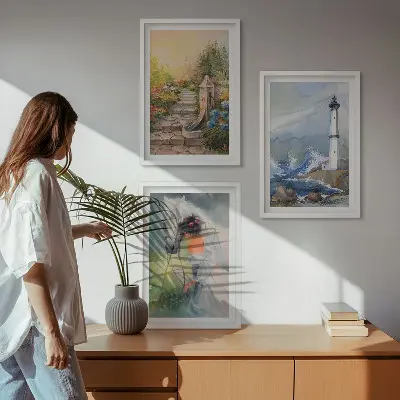 Sada nástenných dekorácií scenéria s majákom, koňom a dievčaťom