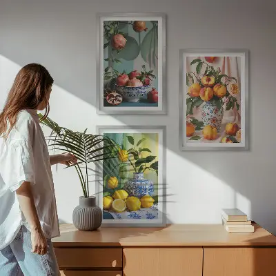 Sada nástenných dekorácií granátové jablká, broskyne a citróny