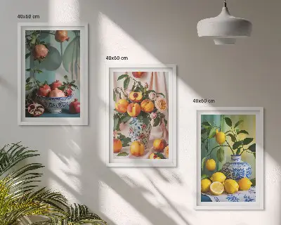 Sada nástenných dekorácií granátové jablká, broskyne a citróny