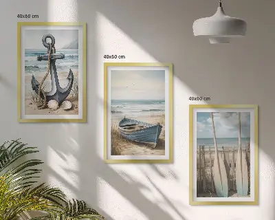 Nástenná galéria motív kotva, veslá a pláž