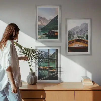 Nástenná galéria horské jazero s chatami