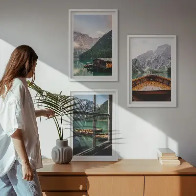 Nástenná galéria horské jazero s chatami