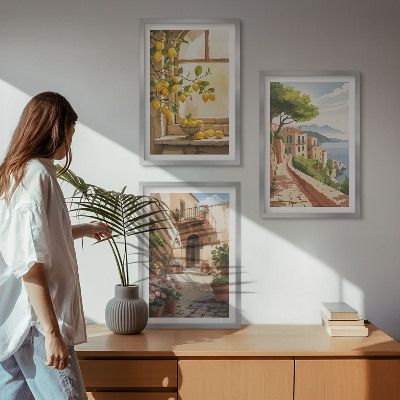 Sada nástenných dekorácií Citrusové plody v kuchyni morského mestečka