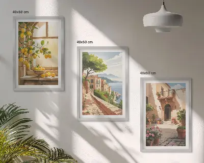 Sada nástenných dekorácií citrusové plody v kuchyni prímorského mestečka