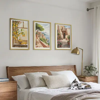 Sada nástenných dekorácií citrusové plody v kuchyni prímorského mestečka