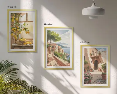 Sada nástenných dekorácií citrusové plody v kuchyni prímorského mestečka